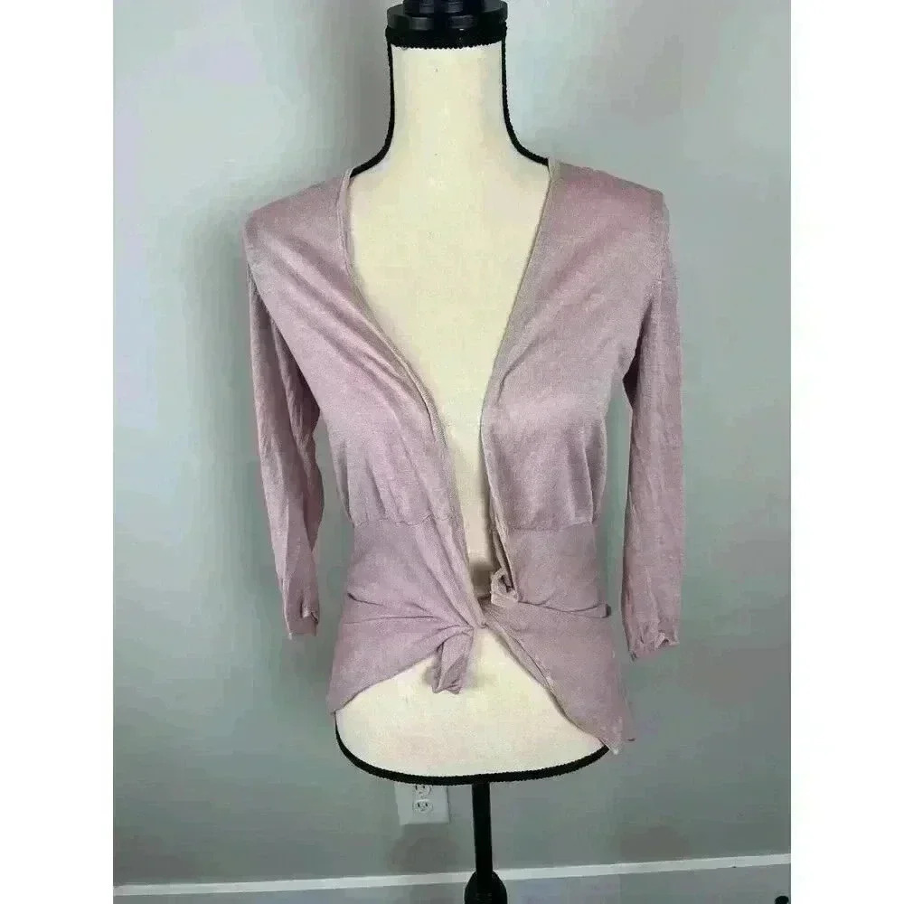 Eileen Fisher Silk Linen Cropped Cardigan Pink Open Front Lightweight S *Flaw